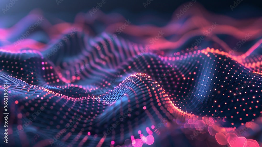 Colorful abstract waves of light and energy undulate across a dark background, representing data flow and digital connection in a modern artwork Colorful abstract waves of light and energy undulate across a dark background, representing data flow and digital connection in a modern artwork