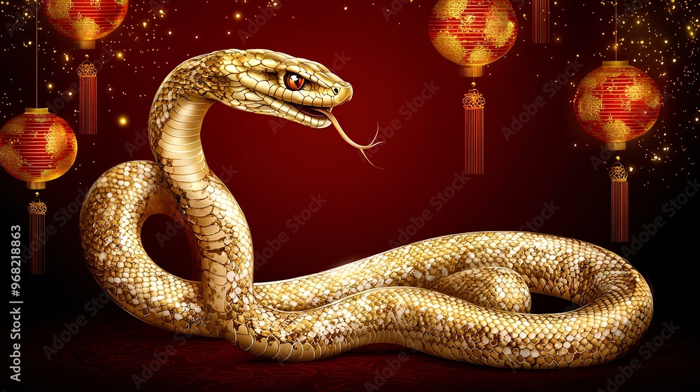 Fototapeta premium Chinese New Year, year of the snake. Chinese snake on a red background, with copy space