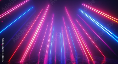 Colorful laser lights create a vibrant atmosphere in a darkened venue during ...