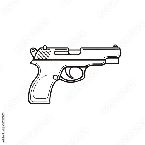 A detailed illustration of a handgun showcasing its design and features for use in various creative projects. transparent background