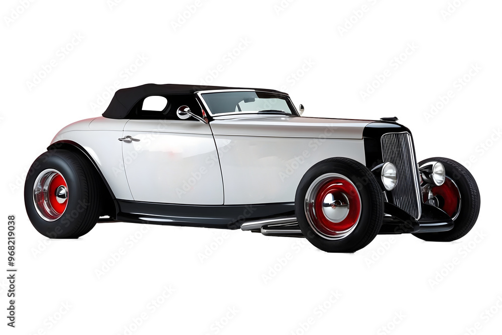 Beautiful unique vintage hot rod white car, isolated on white background , automotive , tuning template, auto transport