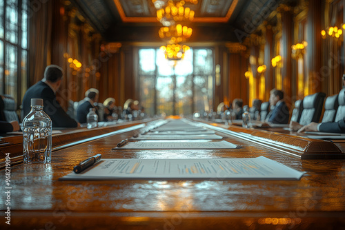 A city council meeting to discuss urban expansion plans, highlighting civic development and policy-making. Concept of local governance and urban planning.