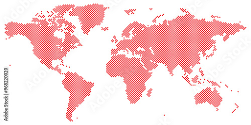 Tetragon world map vector red on white