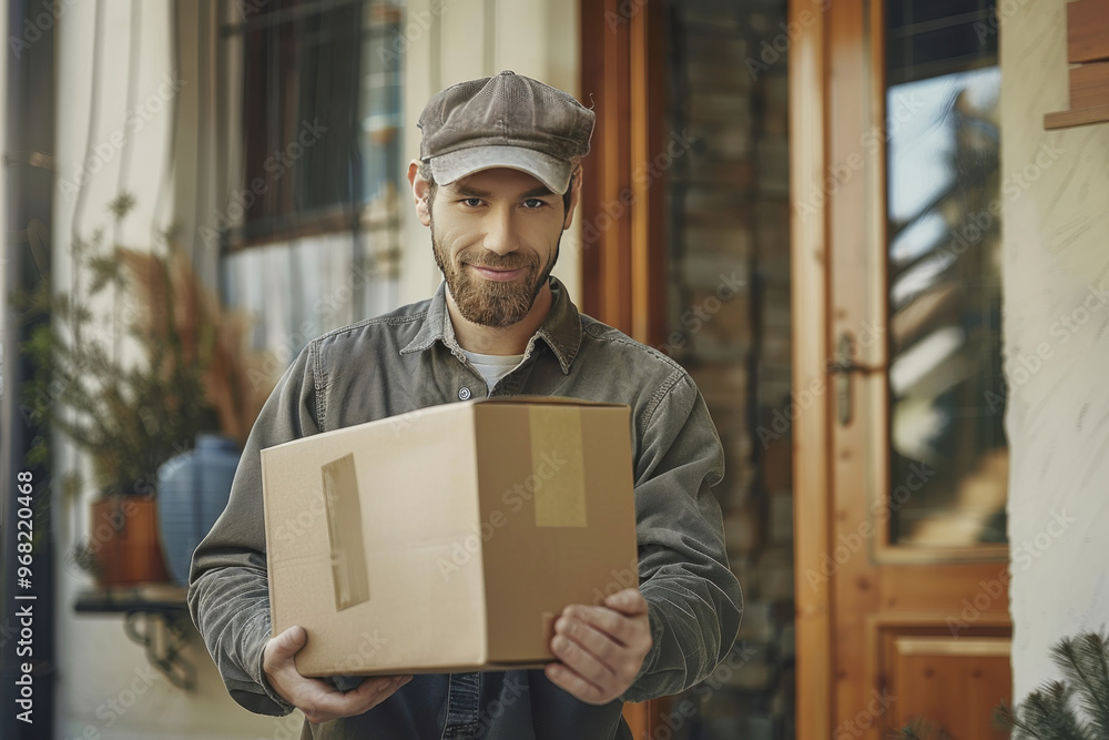 Professional Male Movers unloading furniture and cardboard boxes from truck Professional Male Movers unloading furniture and cardboard boxes from truck