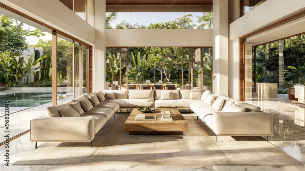 Luxury Living Room With Pool View