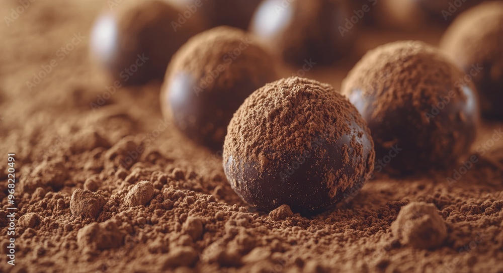 Chocolate truffles coated in cocoa powder arranged beautifully on a wooden surface Chocolate truffles coated in cocoa powder arranged beautifully on a wooden surface