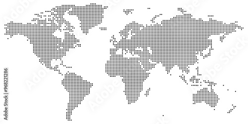 Black on white dotted world map vector #968221286