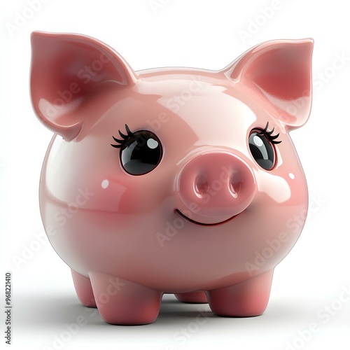 Pink happy piggy bank. Concept of saving and investing and achieving goals photo