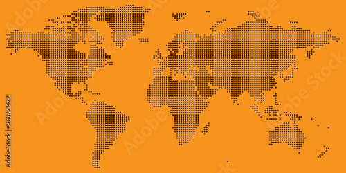 Fototapeta Naklejka Na Ścianę i Meble -  Black on orange dotted world map vector