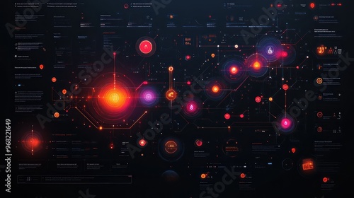 Abstract infographic depicting interconnected data points and visuals. photo