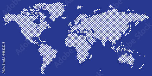 Big Tetragon world map vector white on blue