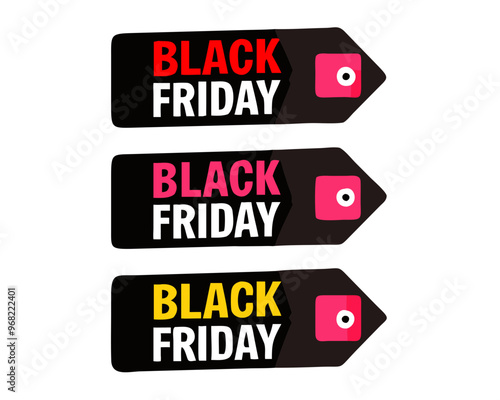 Set of vibrant Black Friday price tags.