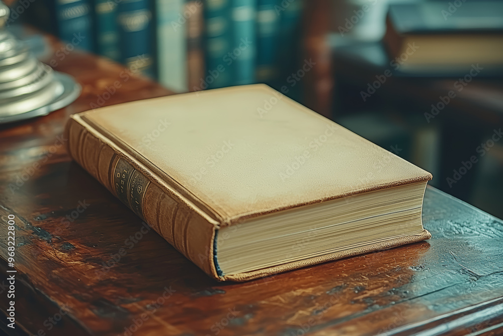 A plain, beige notebook with an unmarked cover resting on a desk, emphasizing simplicity in productivity tools. Concept of minimal office supplies and clean design.