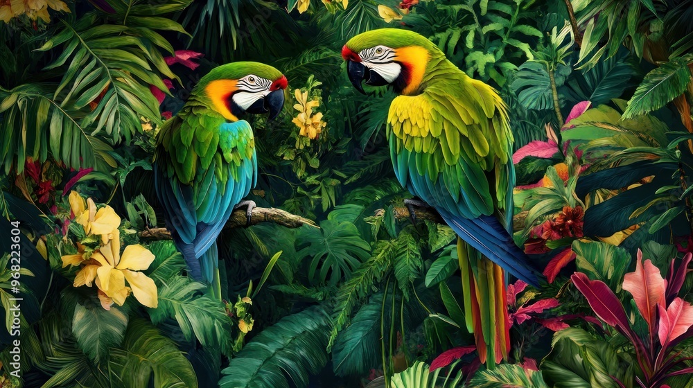 Two Macaws in a Tropical Paradise Two Macaws in a Tropical Paradise