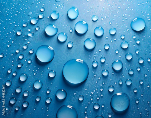 Wallpaper Mural Water drops merge to form a mesmerizing pattern on a blue background, showcasing purity and freshness with a cool, bright atmosphere. Nature's beauty is captured up close in a captivating way Torontodigital.ca