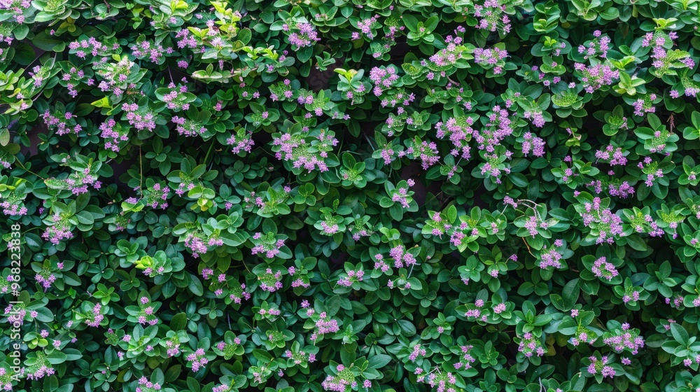 Blossoming Dolichandra unguis-cati hedge in Phoenix, Arizona, Copy space