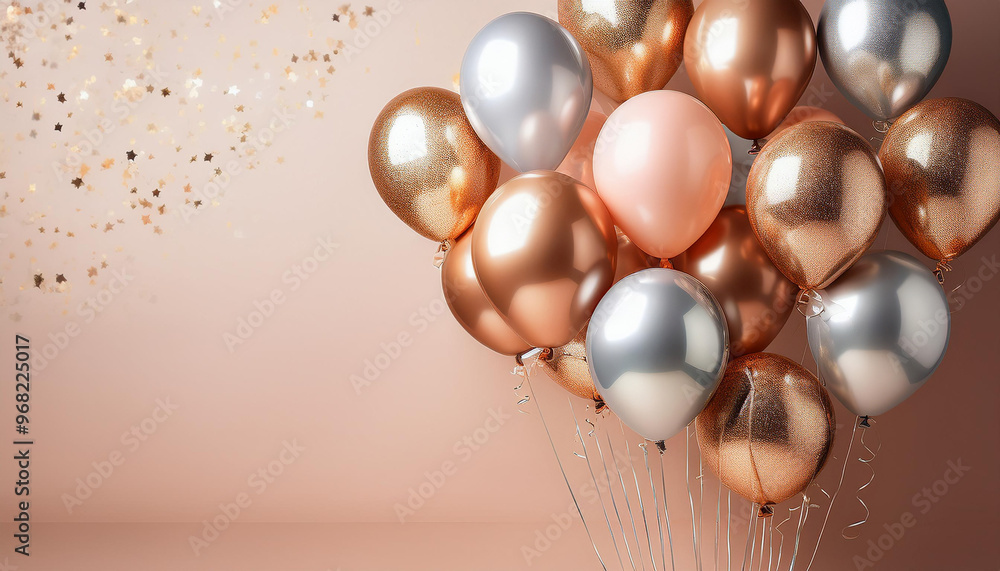 custom made wallpaper toronto digitalFestive bunch of metallic gold, silver, and pink balloons floating on a rose gold background with copy space