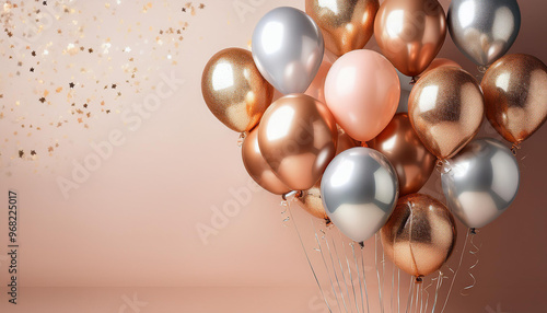 Wallpaper Mural Festive bunch of metallic gold, silver, and pink balloons floating on a rose gold background with copy space Torontodigital.ca