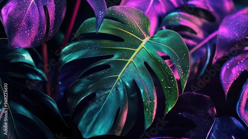 Tropical Leaves with Neon Glow