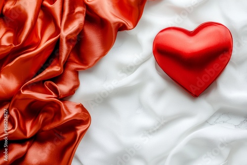 This Valentine's heart is made from red silk on an off-white background.