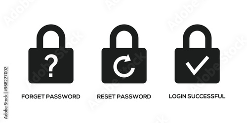 Forget password icon. Reset password icon. Login icon. Account protection, Security key, Danger warning, Wrong password. Design element.