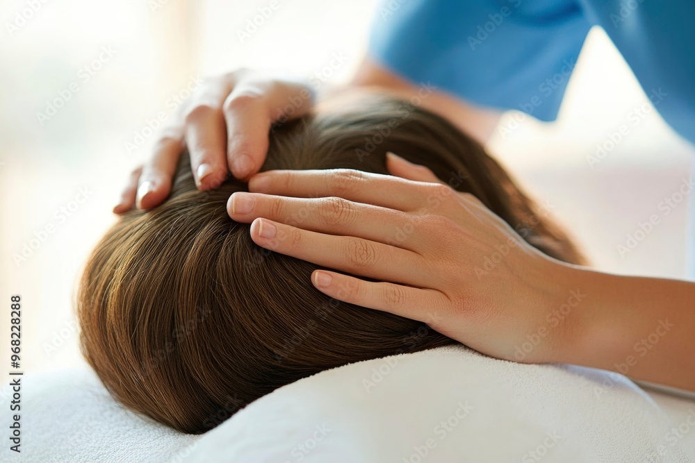Naklejka premium Hands gently massaging a person's scalp