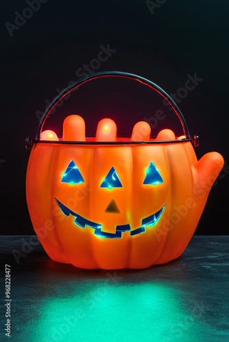 Pumpkin in background with Halloween candles photo