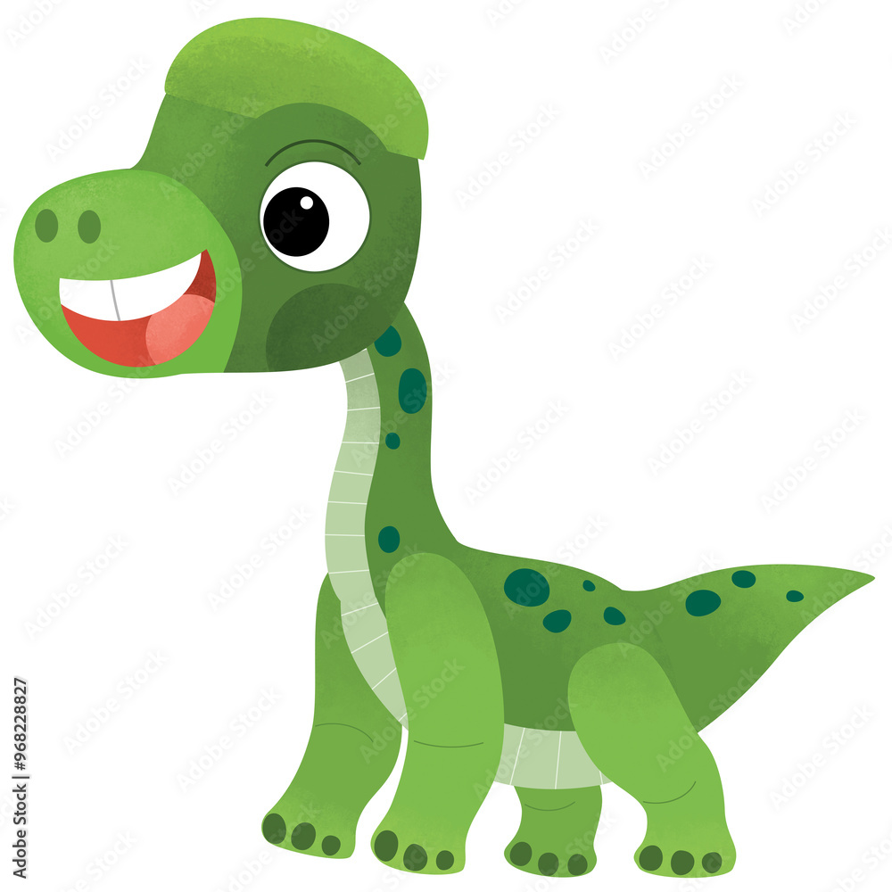 Fototapeta premium cartoon scene with happy prehistoric animal brachiosaurus brontosaurus diplodocus dino dinosaur smiling and walking isolated on white background illustration for kids