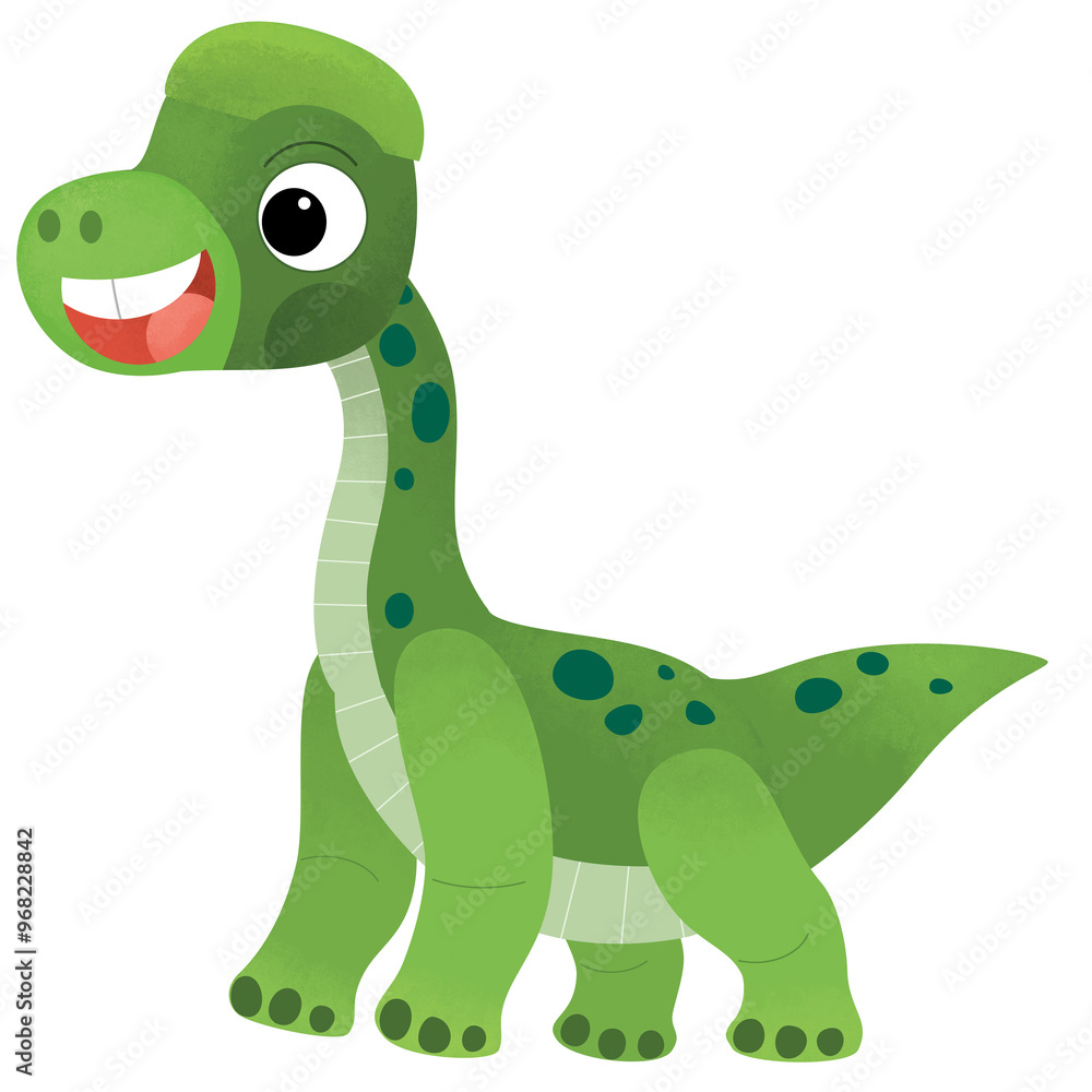 Fototapeta premium cartoon scene with happy prehistoric animal brachiosaurus brontosaurus diplodocus dino dinosaur smiling and walking isolated on white background illustration for kids