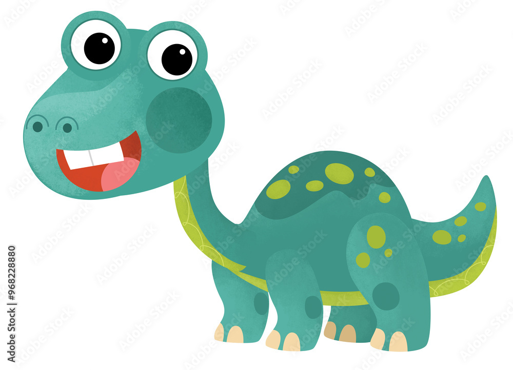 Obraz premium cartoon scene with happy prehistoric animal brontosaurus diplodocus dino dinosaur smiling and walking isolated on white background illustration for kids