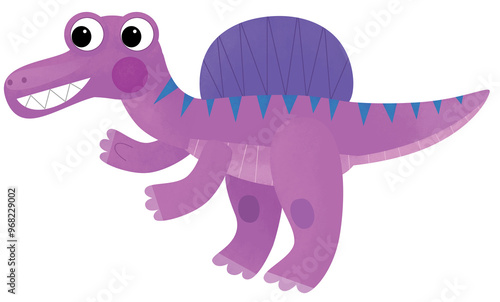 cartoon scene with happy prehistoric animal spinosaurus velociraptor dino dinosaur smiling and walking isolated on white background illustration for kids photo