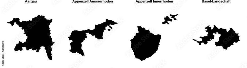 Aargau, Appenzell Ausserrhoden, Appenzell Innerrhoden, Basel-Landschaft outline maps Aargau, Appenzell Ausserrhoden, Appenzell Innerrhoden, Basel-Landschaft outline maps