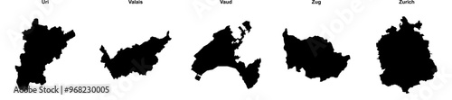 Uri, Valais, Vaud, Zug, Zurich outline maps photo