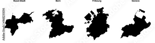 Basel-Stadt, Bern, Fribourg, Geneve outline maps