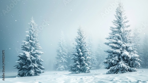 Majestic spruce trees of varying heights blanketed in snow amidst a winter blizzard landscape snowdrifts banner