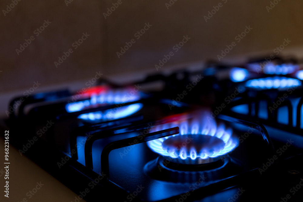 Gas burner on black modern kitchen stove Gas burner on black modern kitchen stove