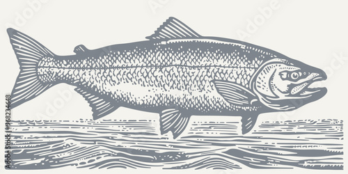 Salmon. Vintage woodcut engraving style vector illustration.