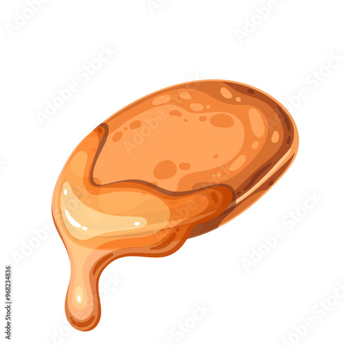 Pancake with cartoon maple syrup or honey dripping. Tasty morning sweet cake with sweet topping drips. Breakfast snack, dessert mascot, cartoon gourmet hot pancake for eating vector illustration