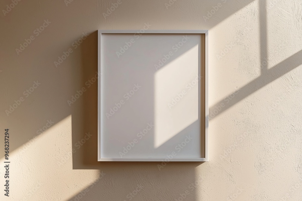 Square frame mockup close up on wall painted beige color. Square frame mockup close up on wall painted beige color.