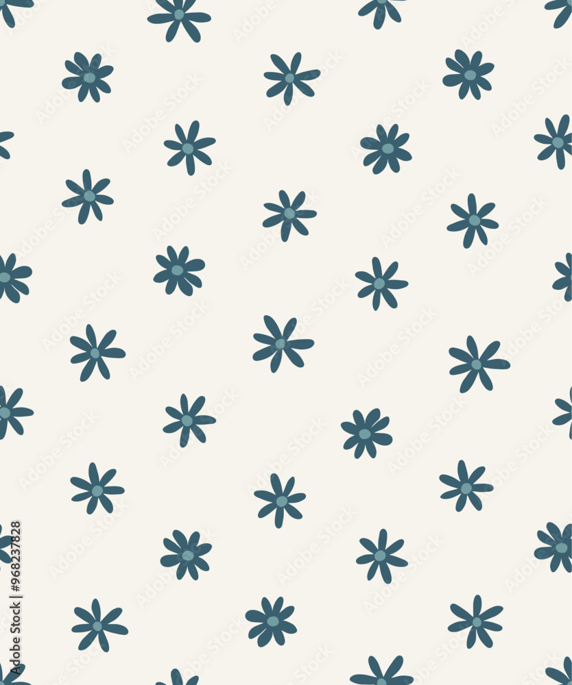Seamless vector pattern with cute primitive blue flowers on off white, for kids products Seamless vector pattern with cute primitive blue flowers on off white, for kids products