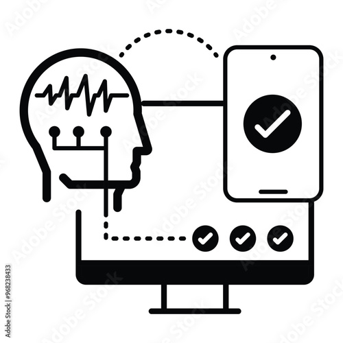 Brainwave Interaction Icon. Represents the integration of neurotechnology with devices through brainwave signals for controlling applications.