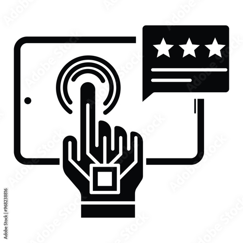 Haptic Feedback icon. Hand Touching a Screen with Vibration Symbols in black flat style.