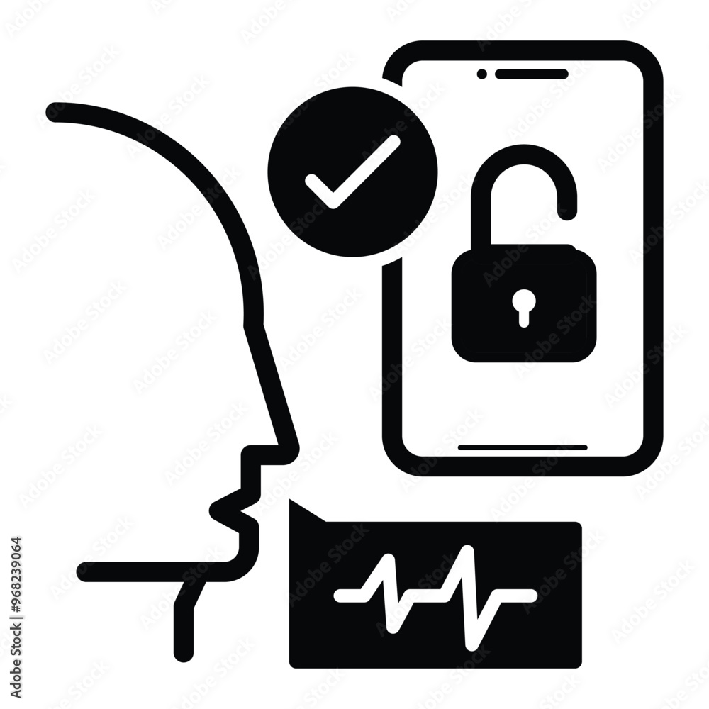 Voice Command Icon. Silhouette of a head speaking to a smartphone, representing voice activation and control.Flat style. Voice Command Icon. Silhouette of a head speaking to a smartphone, representing voice activation and control.Flat style.