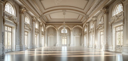 Royal villa's Victorian hall, empty with elegant decor, generated by AI.