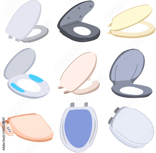 toilet seat set cartoon. hygiene comfort, lid cover, material installation toilet seat sign. isolated symbol vector illustration