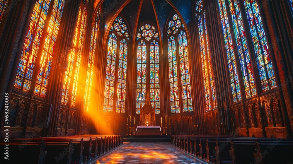 Obraz premium Church interior with stained glass windows