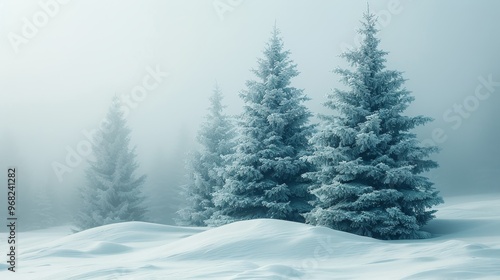 Wallpaper Mural Fluffy spruce trees blanketed in snow amidst a winter blizzard in a snow covered field banner Torontodigital.ca