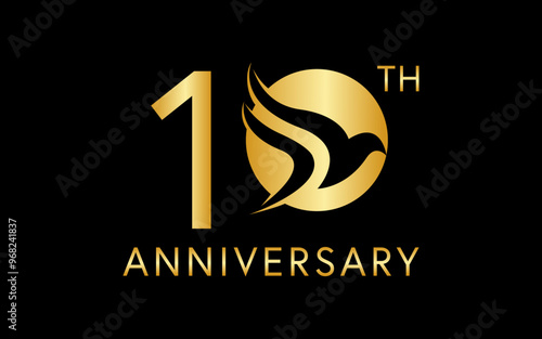 simple 10 anniversary with negative space bird image in the logo circle
