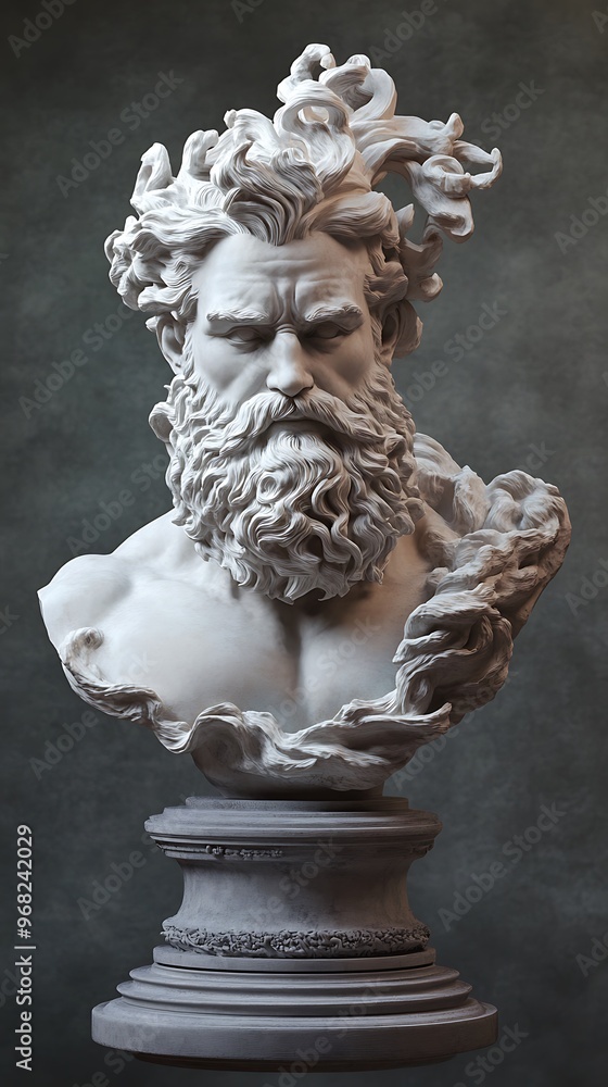 Obraz premium White Marble Bust Sculpture of a Bearded Man with Wavy Hair