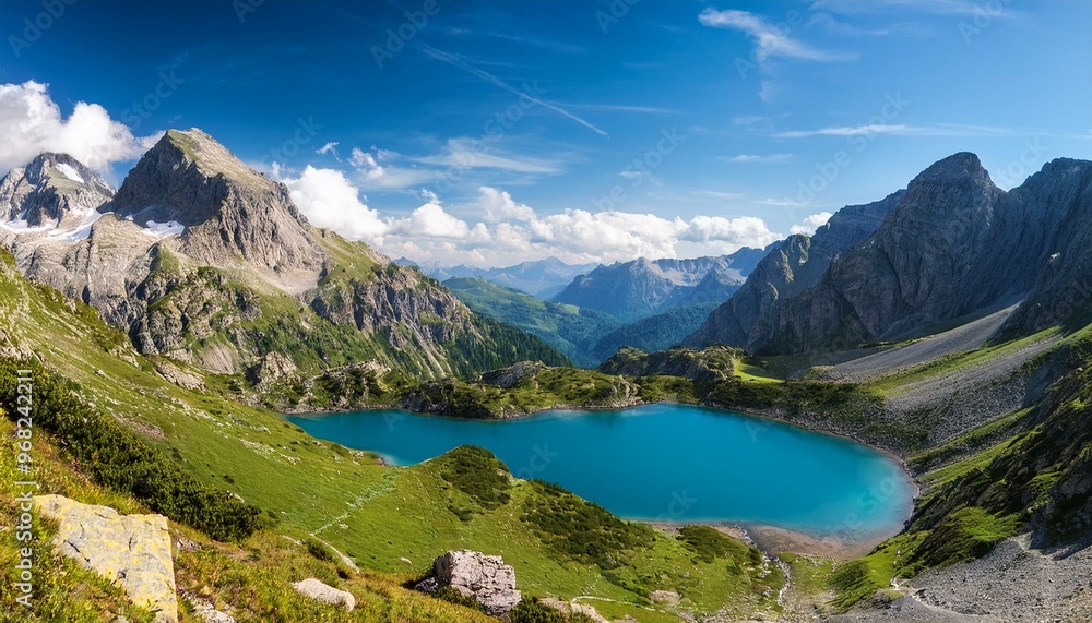 mountain scene with lake, AI generated mountain scene with lake, AI generated